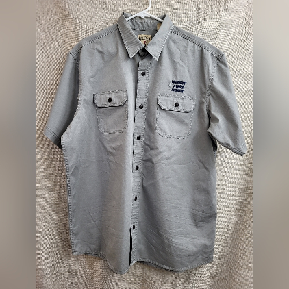 Red Head Men's Gray‎ Canvas Collar Short Sleeve Shirt Size XL Pockets Fishing